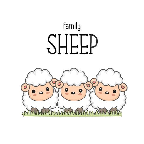 Heureuse famille de moutons. Caricature de maman papa et bébé mouton. vecteur