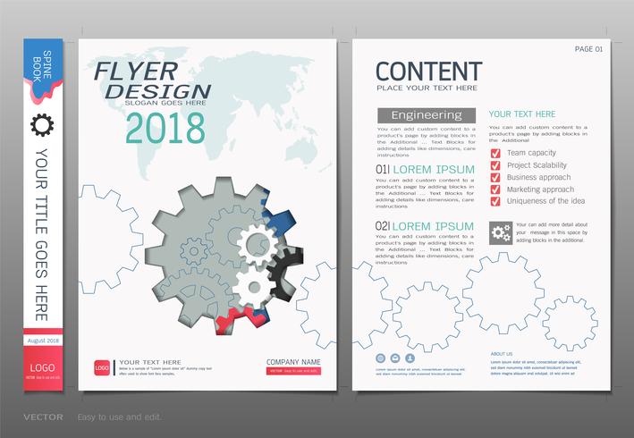 Couvre le vecteur de modèle de conception livre, concepts graphiques de Gears info.