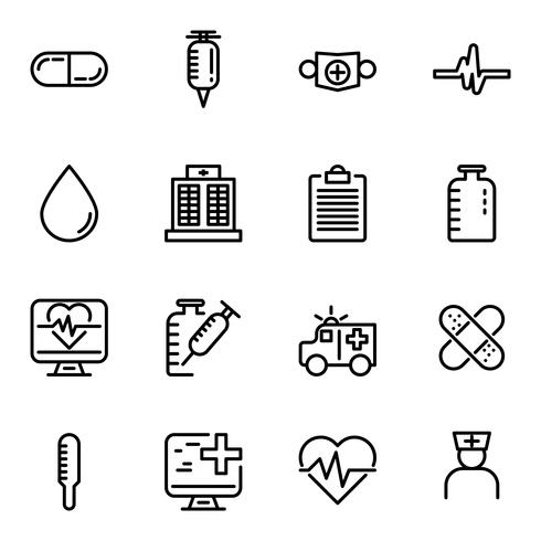 Ensemble simple de contour des soins de santé. icônes minces pour le web. vecteur