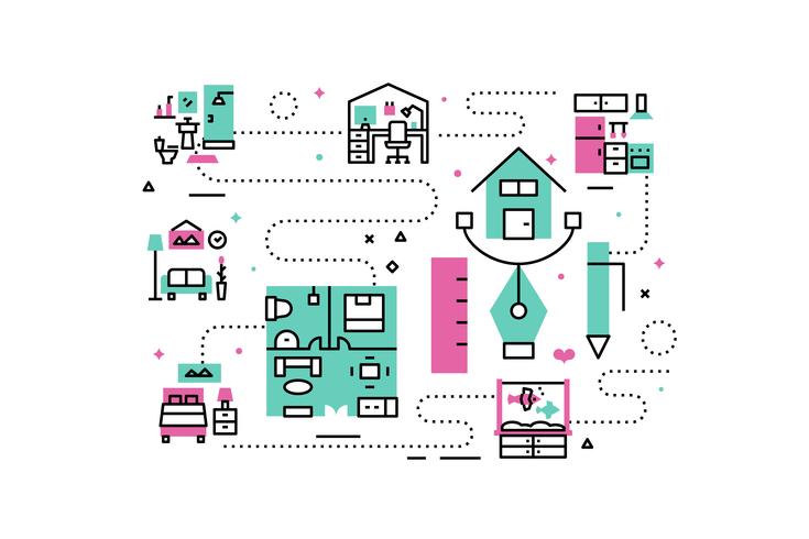 Illustration d&#39;icônes maison ligne intérieure vecteur