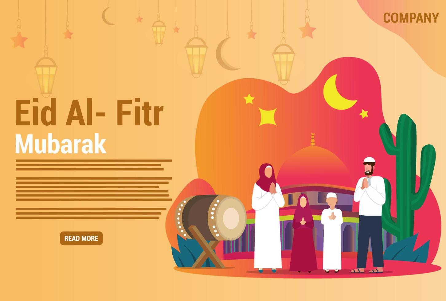 eid mubarak salutation illustration vectorielle de famille musulmane heureuse vecteur