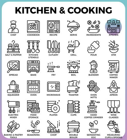 Icônes de cuisine et de cuisine vecteur