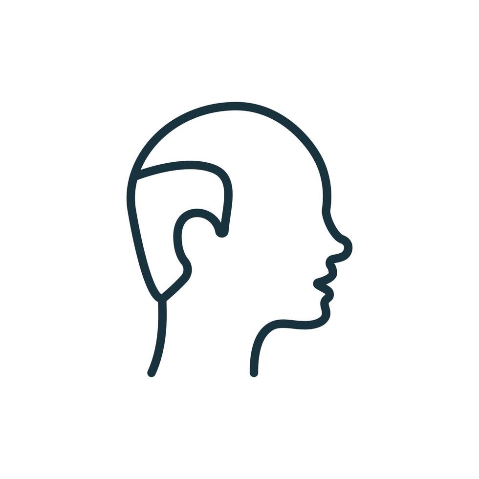 icône de ligne masculine sans poils. pictogramme linéaire homme chauve. perte de cheveux, icône de contour de problème médical d'alopécie. illustration vectorielle isolée. vecteur