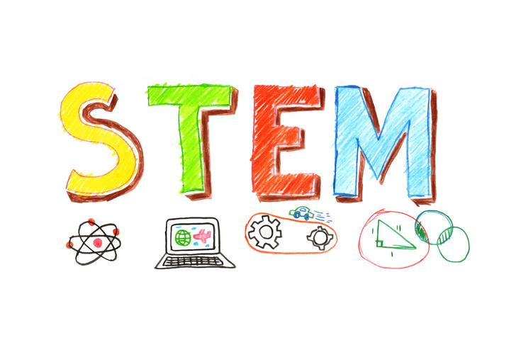 Illustration de la bannière de mot STEM vecteur