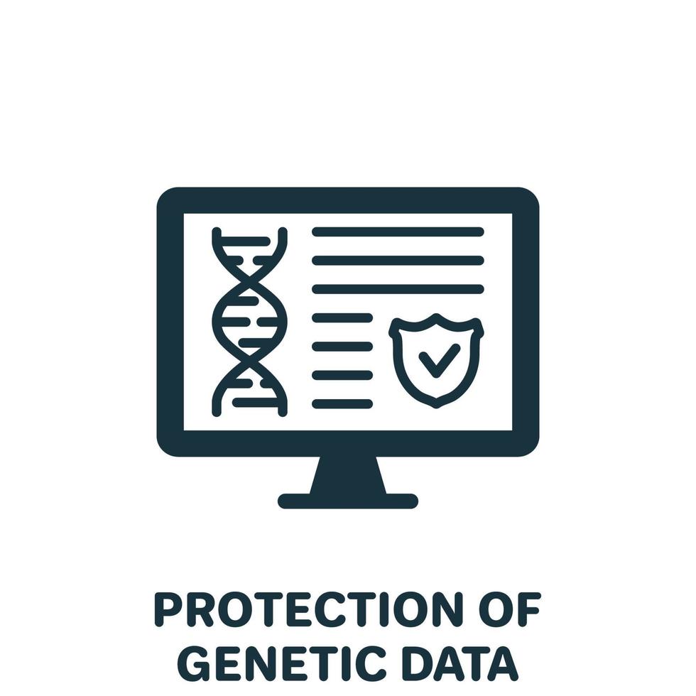 protection de l'icône de silhouette de données génétiques en ligne. informations d'adn privées sur écran d'ordinateur avec pictogramme de bouclier. icône de glyphe d'informations génétiques sûres. illustration vectorielle isolée. vecteur