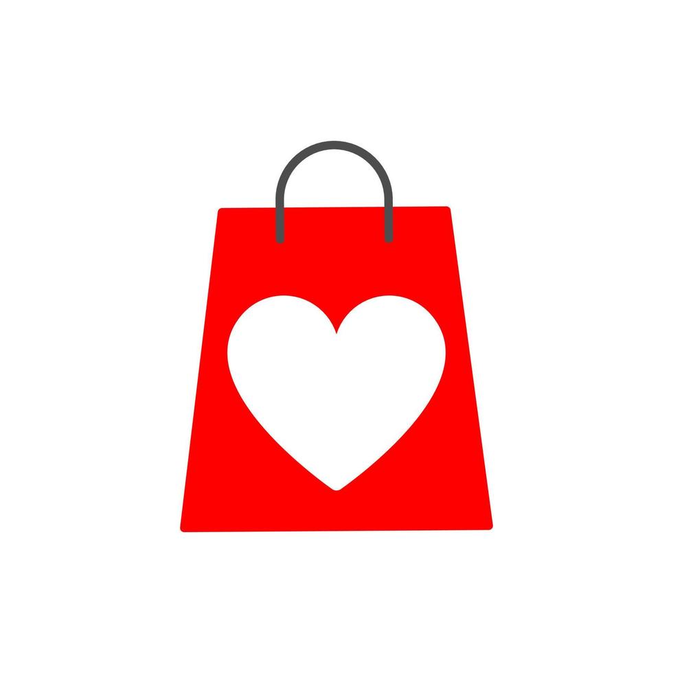 sac shopping, à, coeur, ligne, icône vecteur