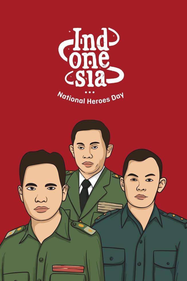 fond de la journée des héros indonésiens avec illustration de portrait des héros de la révolution vecteur