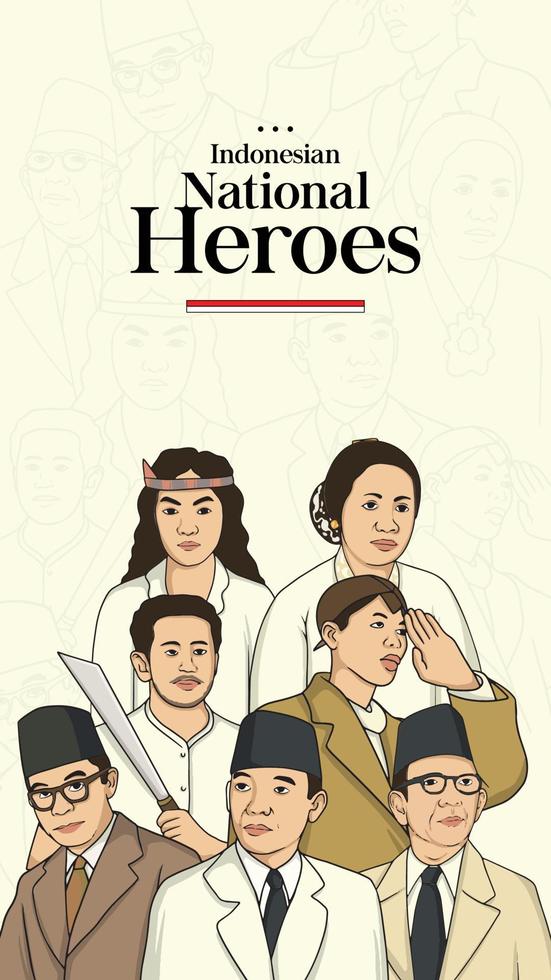 illustration de portrait de héros nationaux indonésiens. vecteur