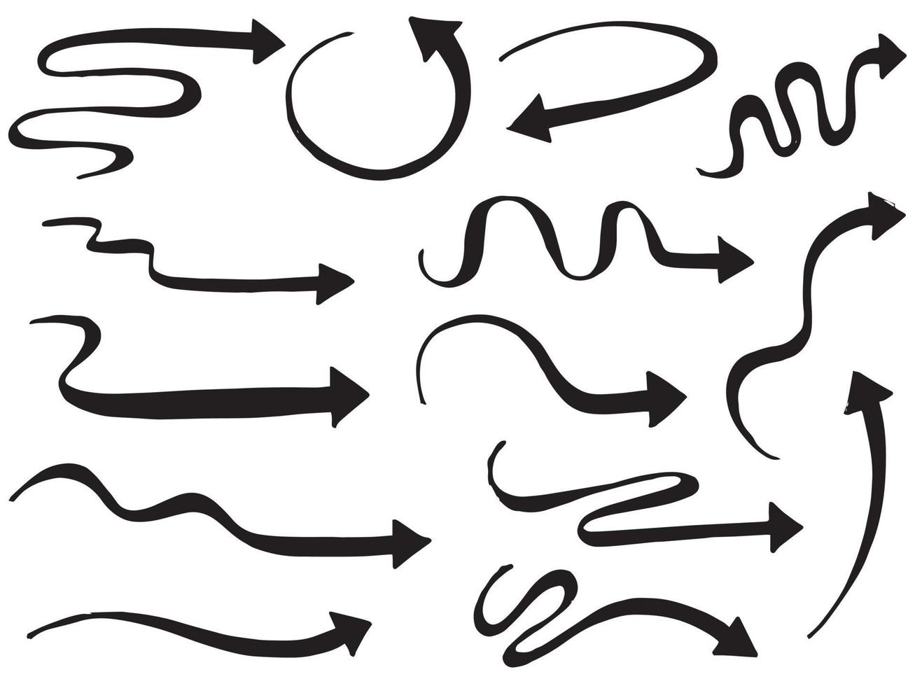 ensemble d'icônes de flèches dessinées à la main. icône de flèche avec différentes directions. illustration vectorielle de griffonnage. isolé sur fond blanc. vecteur
