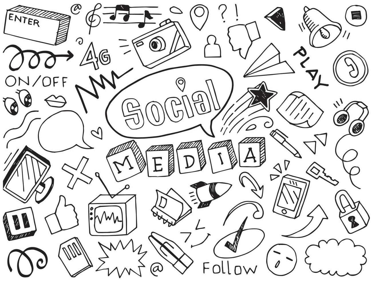 doodles d'illustration vectorielle de médias sociaux. vecteur