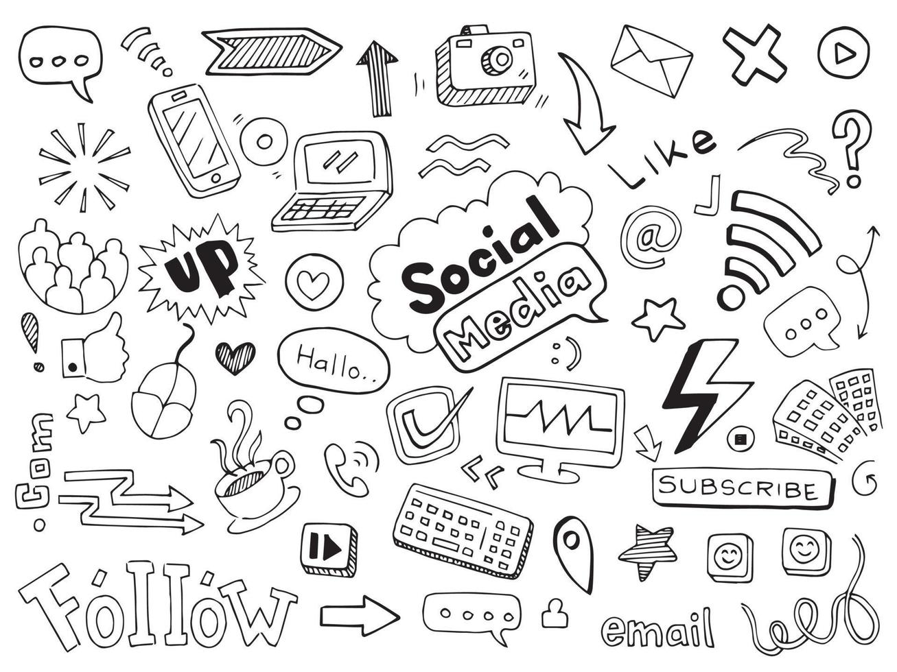 doodles d'illustration vectorielle de médias sociaux. vecteur