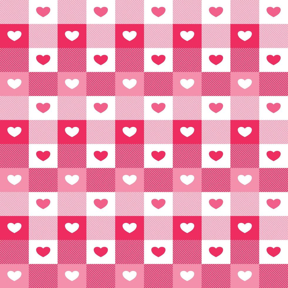 vecteur - modèle sans couture abstrait de coeur rose à carreaux et blanc. belle image. peut être utilisé pour l'impression, le papier, l'emballage, le tissu, la nappe. saint valentin, mariage.