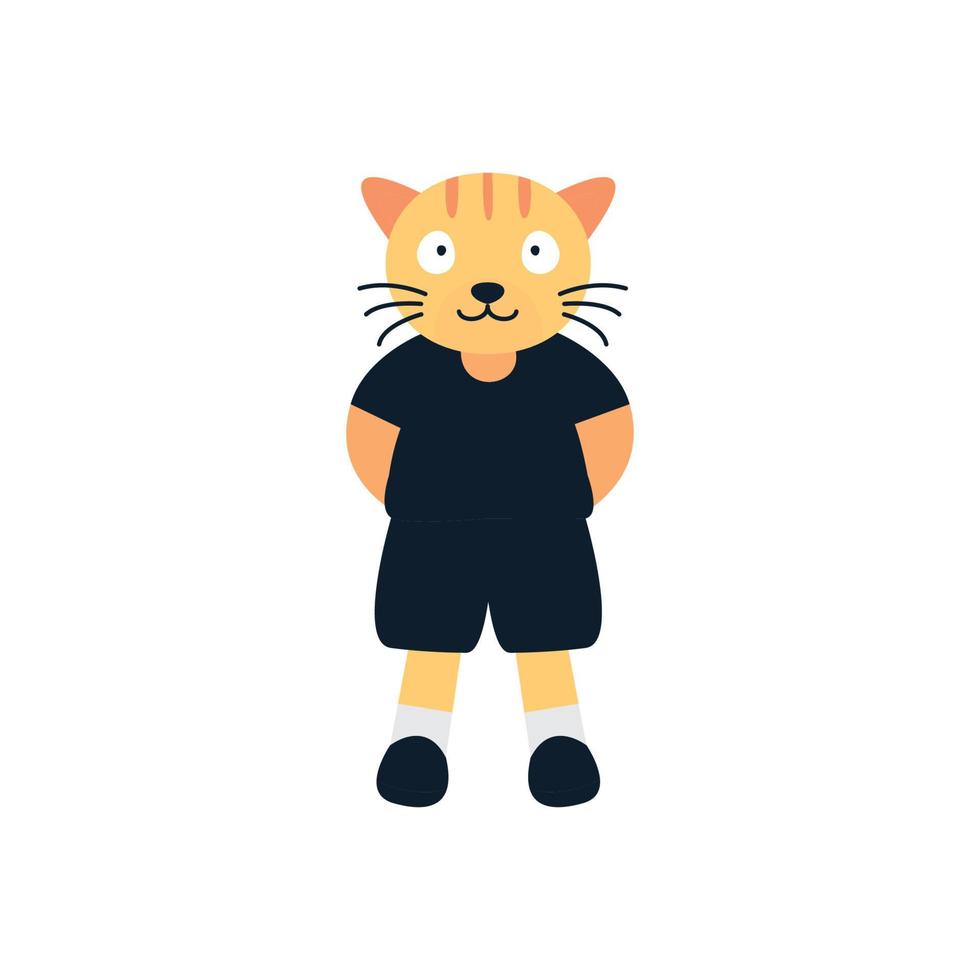 illustration mignon dessin animé chat minou chaton stand plat logo icône image vectorielle vecteur