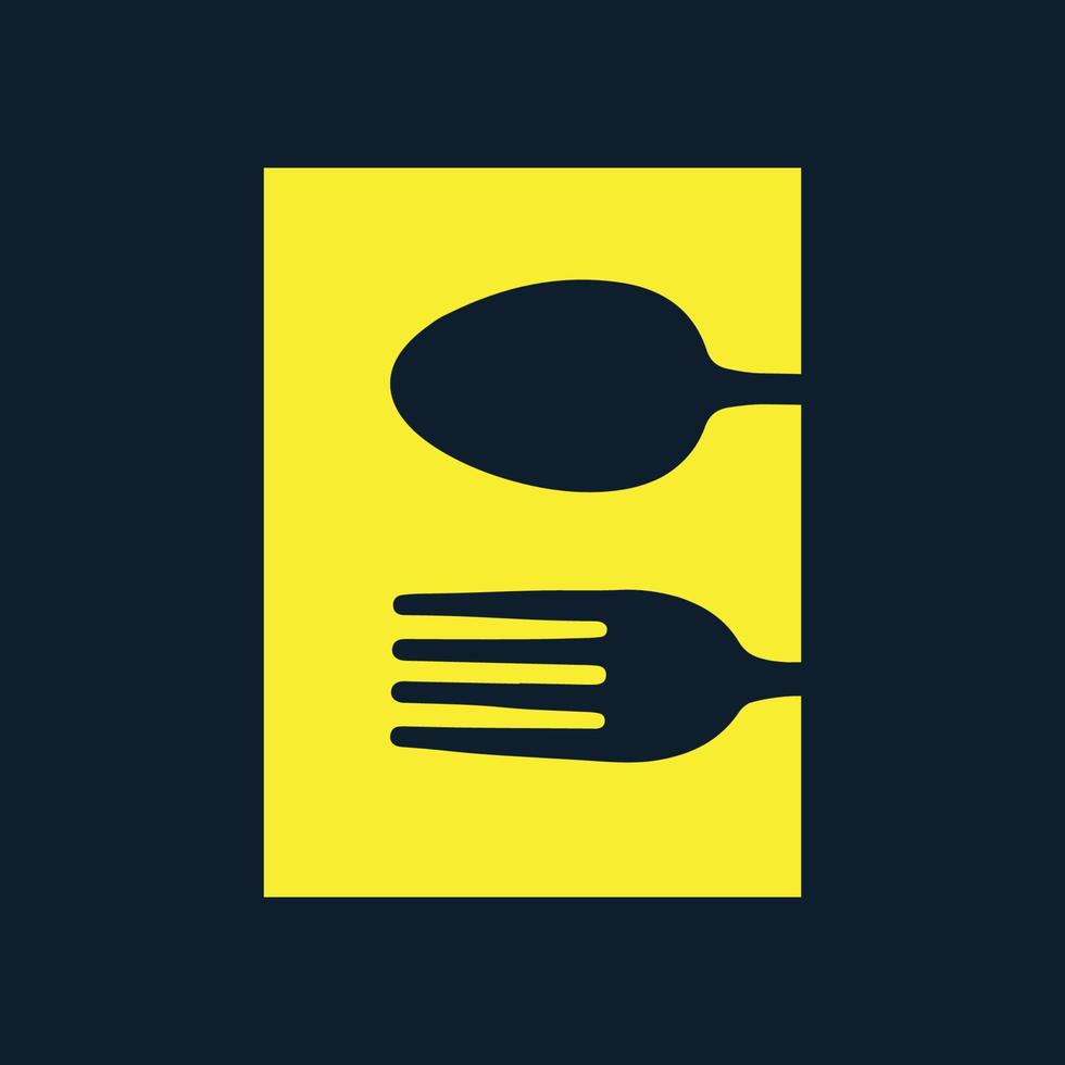 lettre e avec cuillère et fourchette pour nourriture boisson restaurant logo icône illustration vectorielle conception vecteur