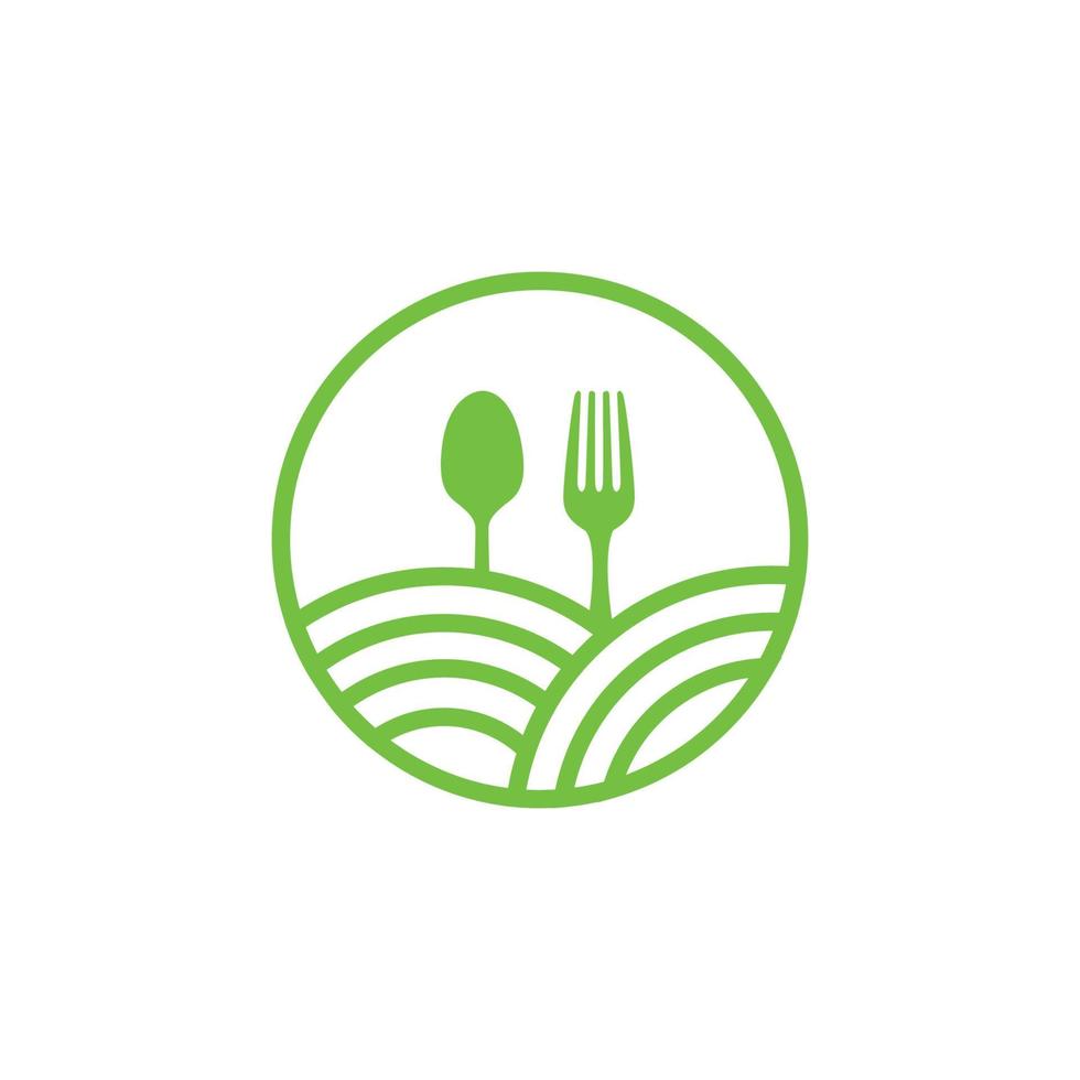 ligne de jardinage ou d'agriculture avec cuillère et fourchette pour illustration d'icône vectorielle de logo végétarien alimentaire vecteur