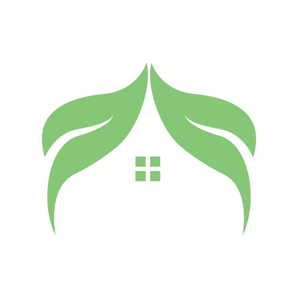 forme de feuille verte avec maison ou maison immobilier logo icône illustration vectorielle conception vecteur