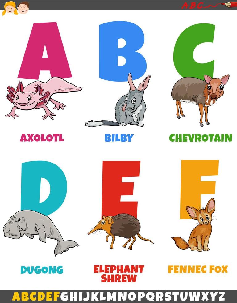 alphabet éducatif serti d'animaux de dessin animé vecteur