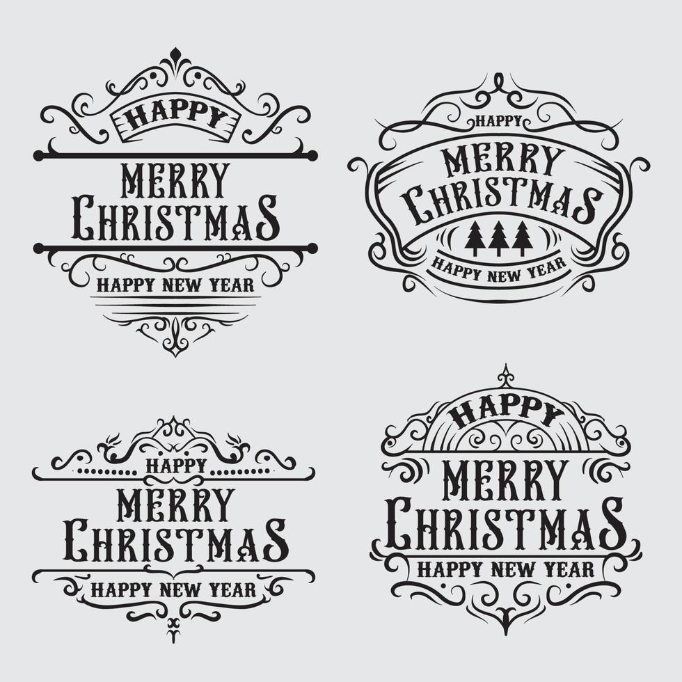 impression d'ensemble de typographie de noël vintage. éléments et illustration vecteur