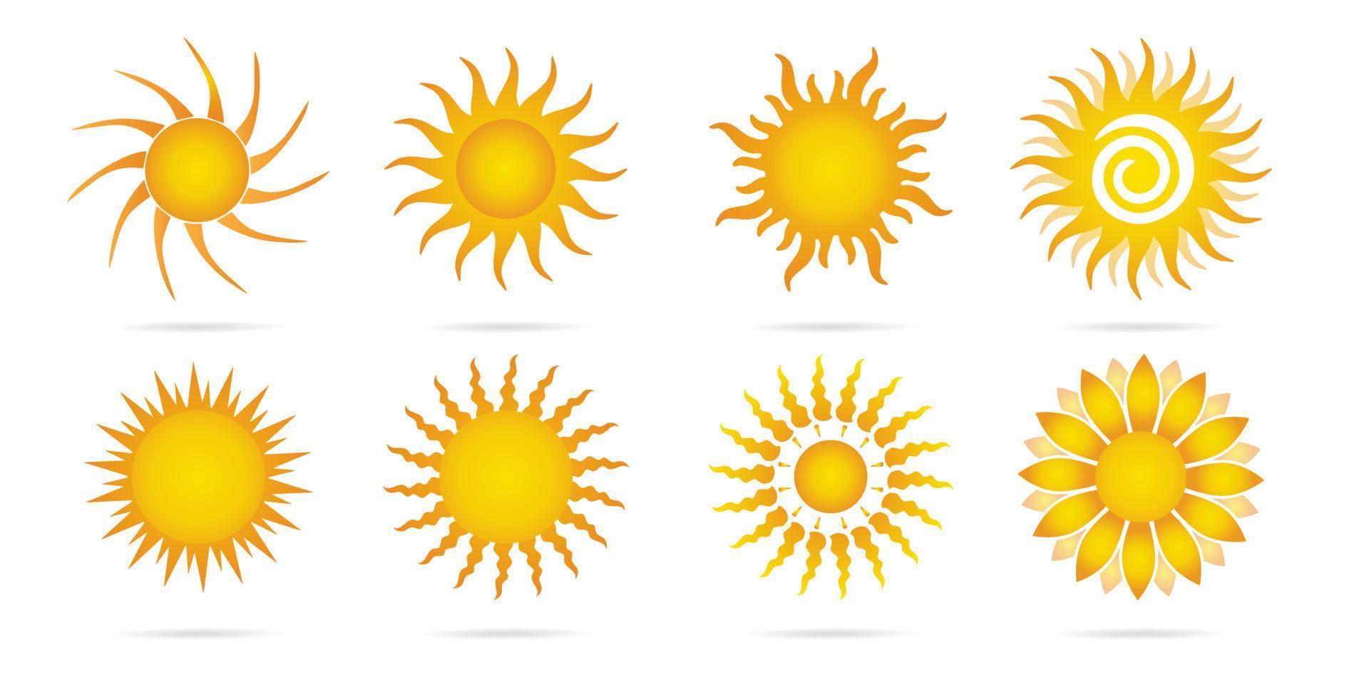 collection d'icônes de soleils variés. différents types d'icônes de soleil vecteur