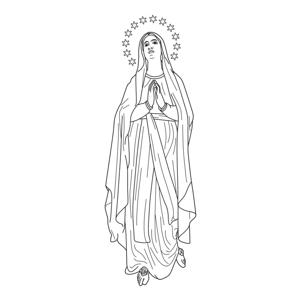 Notre Dame de lourdes vector illustration contour monochrome