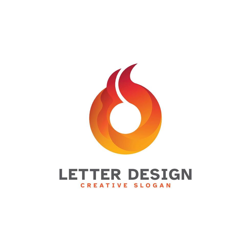 lettre créative o avec vecteur de conception de logo de feu