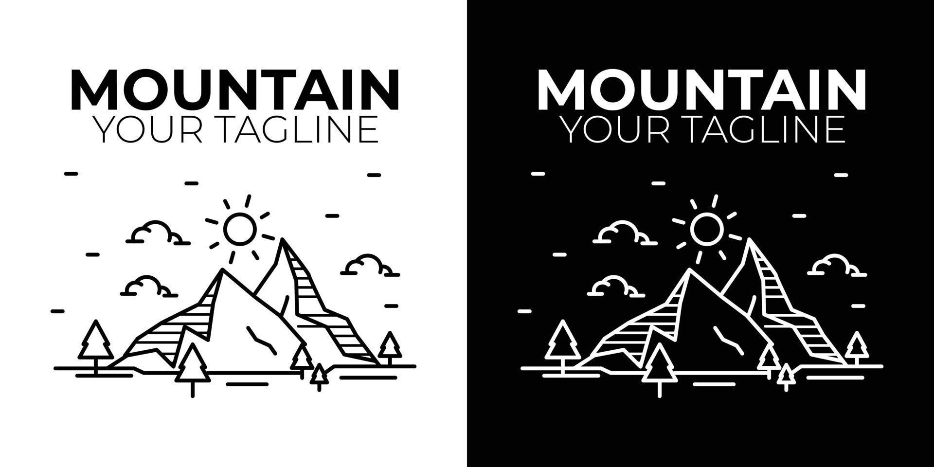 logo d'illustration de montagne simple, icône de montagne simple avec lignes, symbole de montagne noir et blanc vecteur