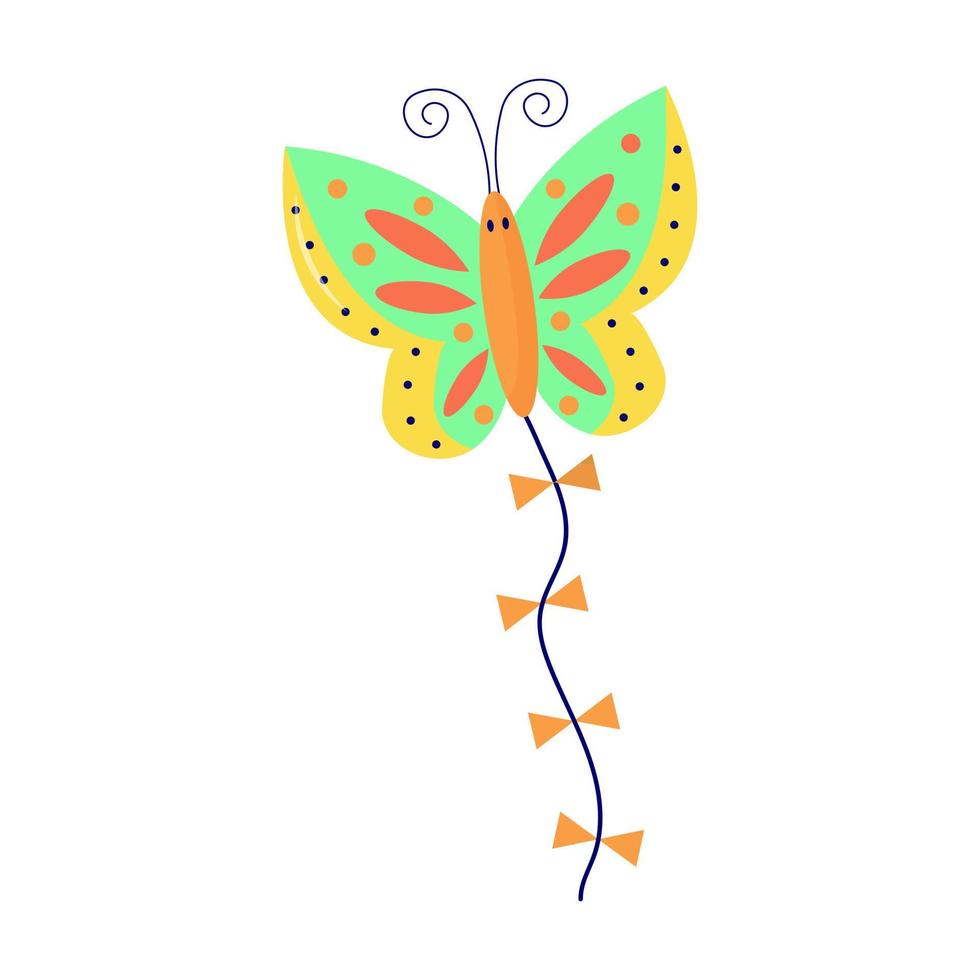 cerf-volant-ballon volant en forme de papillon sur fond blanc. jouet d'activité estivale en plein air. symbole de la fête. vecteur