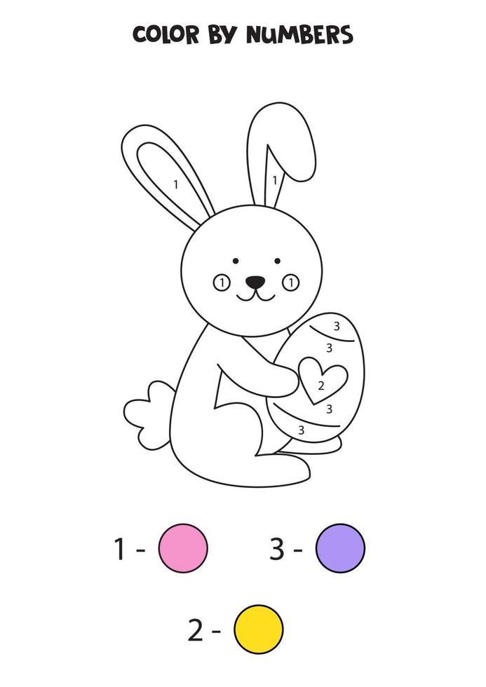 lapin de pâques de dessin animé de couleur par numéros. feuille de travail pour les enfants. vecteur