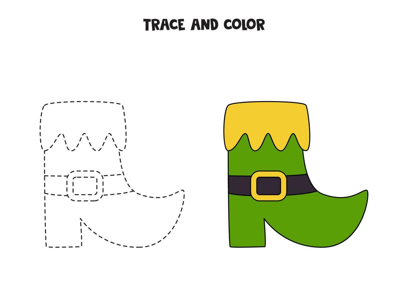 tracer et colorier la botte de dessin animé. feuille de travail pour les enfants. vecteur