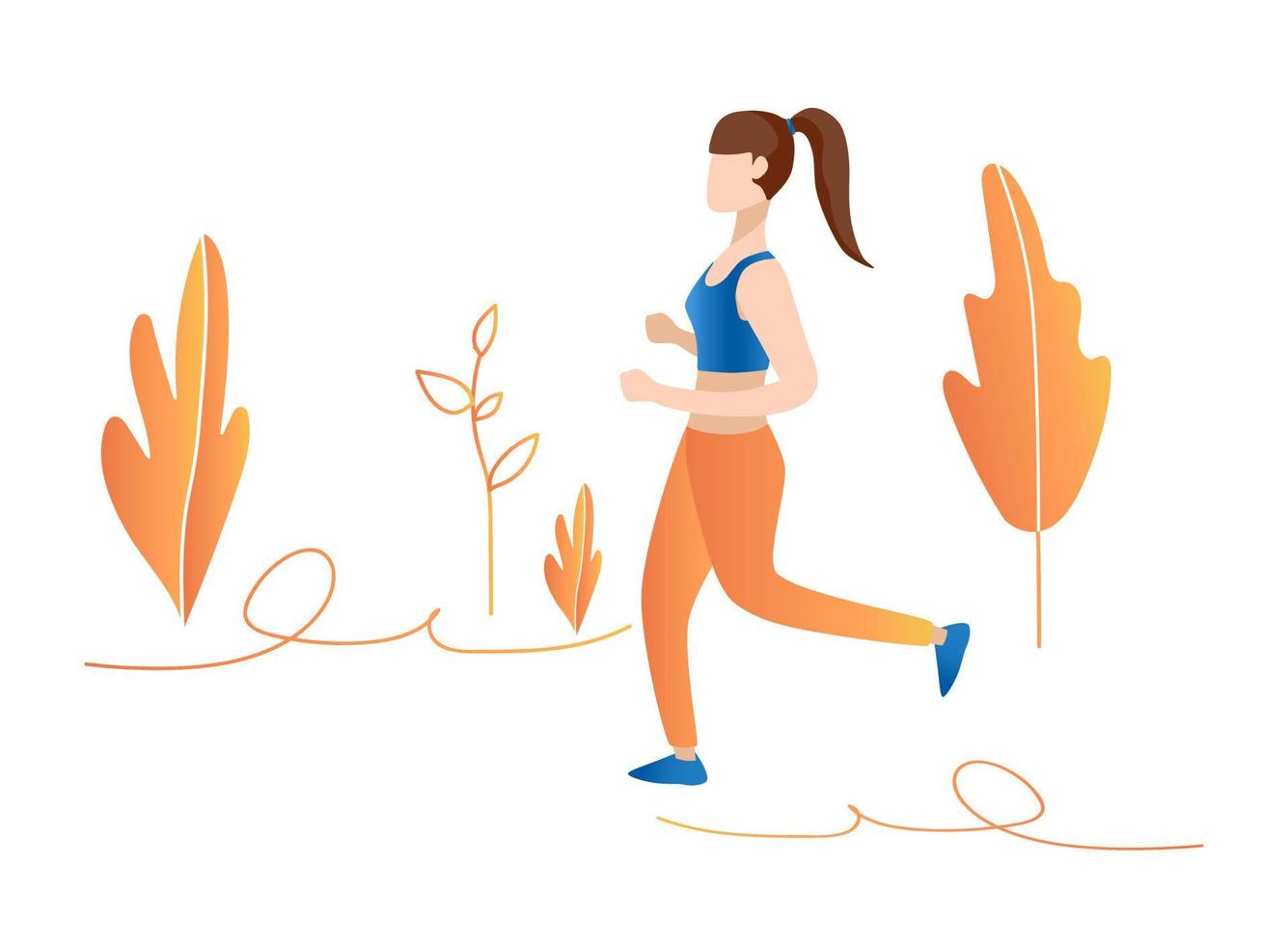 fille courir dans l'illustration du concept de forêt. fille faisant du jogging dans le parc vecteur