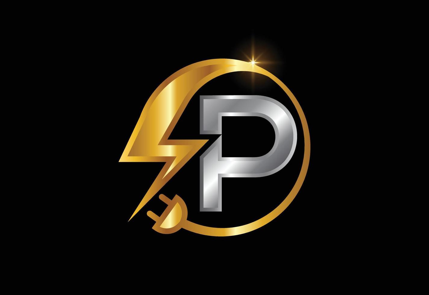 signe électrique avec la lettre p, le logo de l'électricité, le logo de l'énergie électrique et la conception de vecteur d'icône