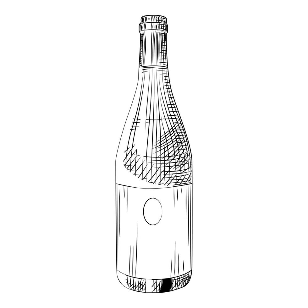 bouteille de vin dessinée à la main. objets isolés sur fond blanc. vecteur