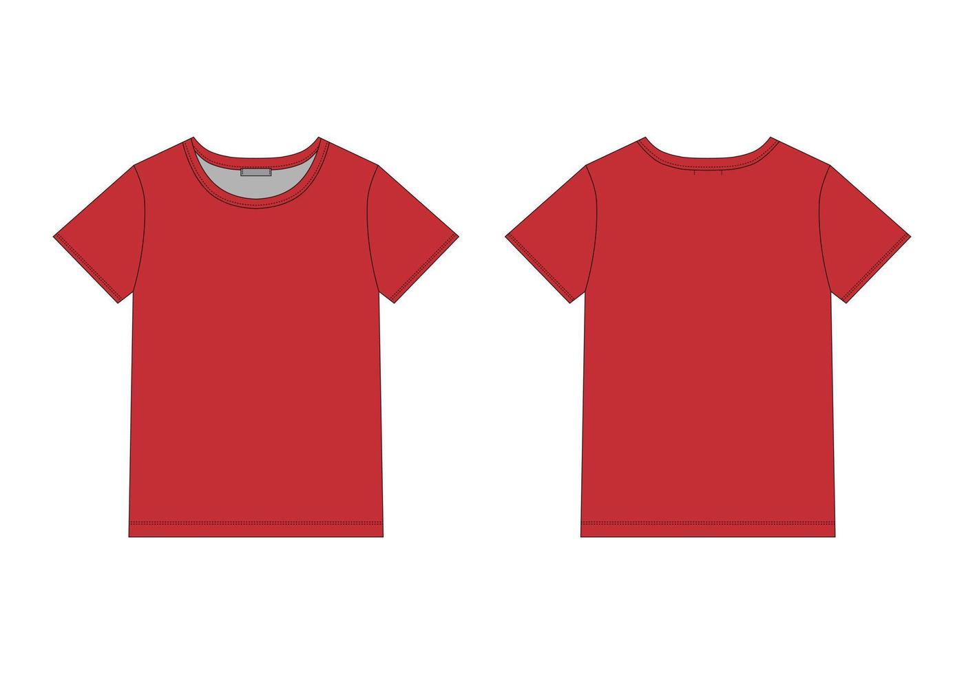 croquis technique t-shirt homme dans les couleurs rouges. modèle de conception de haut de sous-vêtements unisexes. vecteur