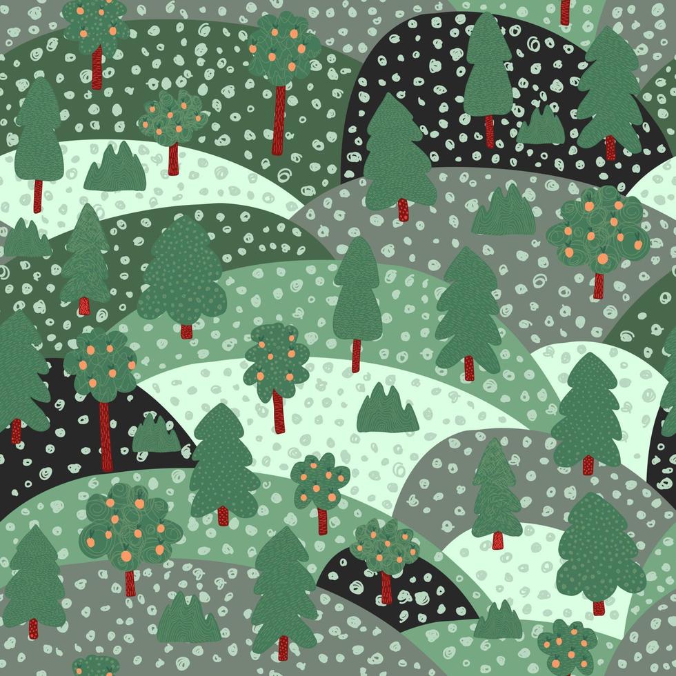 doodle fond de paysage de pommier. modèle sans couture d'arbres fruitiers. vecteur