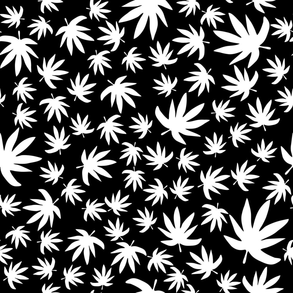 le cannabis laisse un motif harmonieux sur fond noir. toile de fond de feuille de marijuana. illustration de conception botanique exotique. conception pour tissu, impression textile, papier d'emballage. illustration vectorielle vecteur