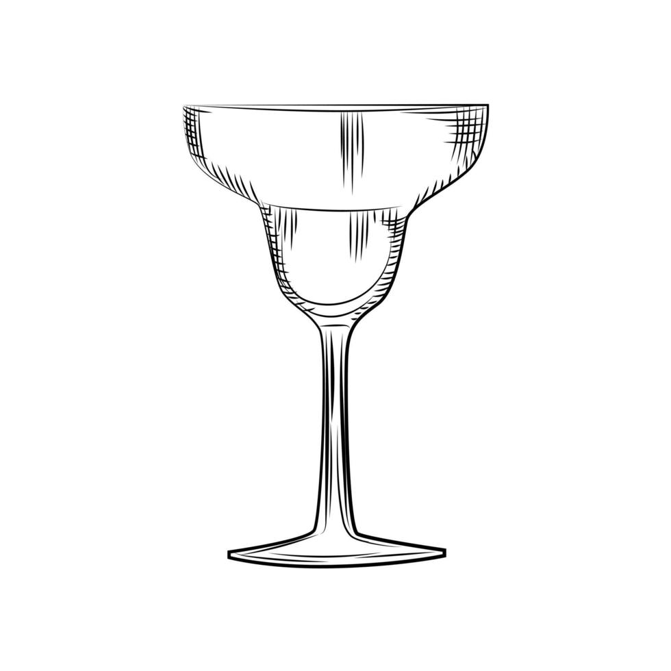 croquis de verre de margarita dessiné à la main. mode de gravure. illustration isolé vecteur