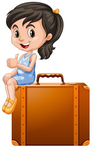 Petite fille assise sur une valise vecteur