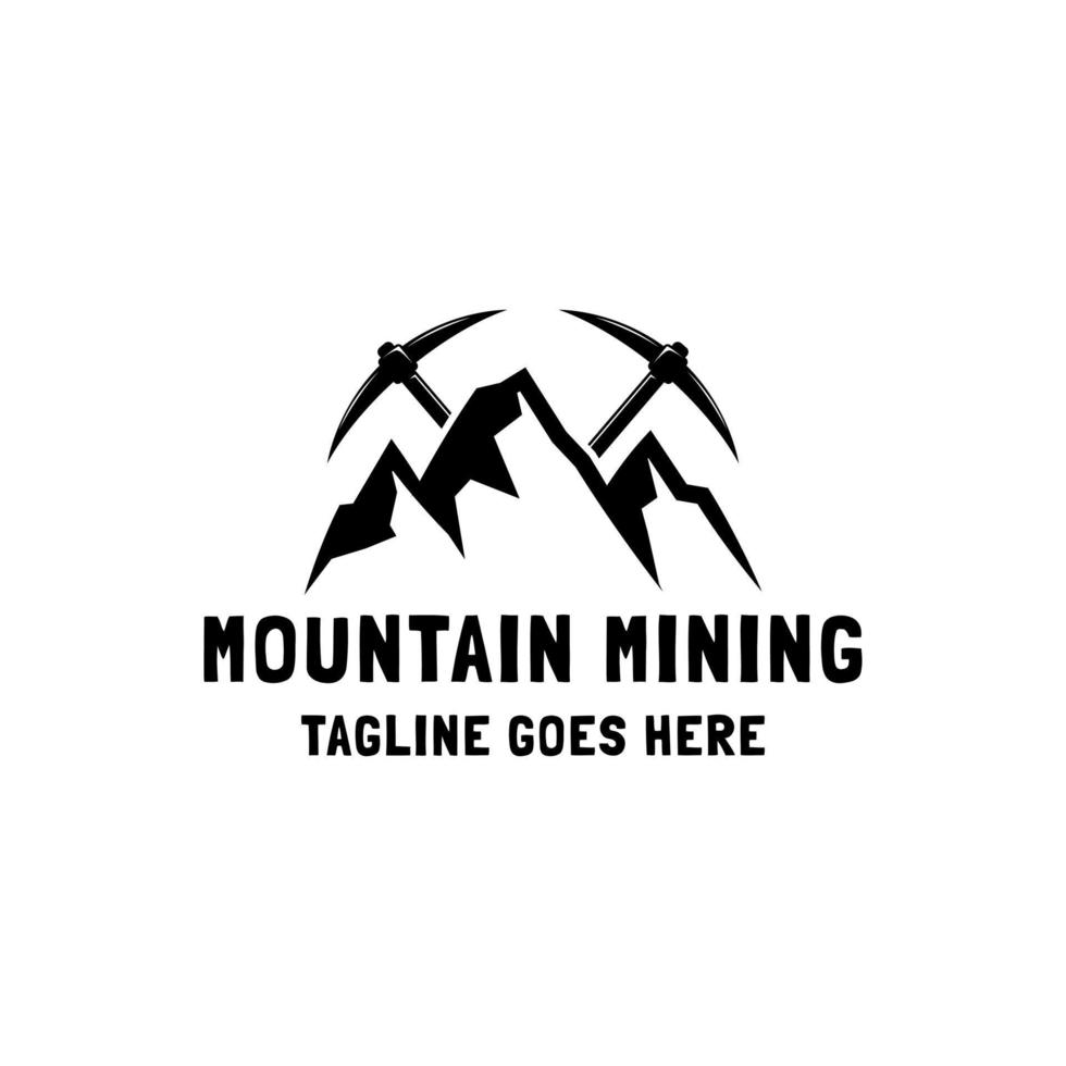 modèle de logo minier avec image de montagne et de pioche. vecteur