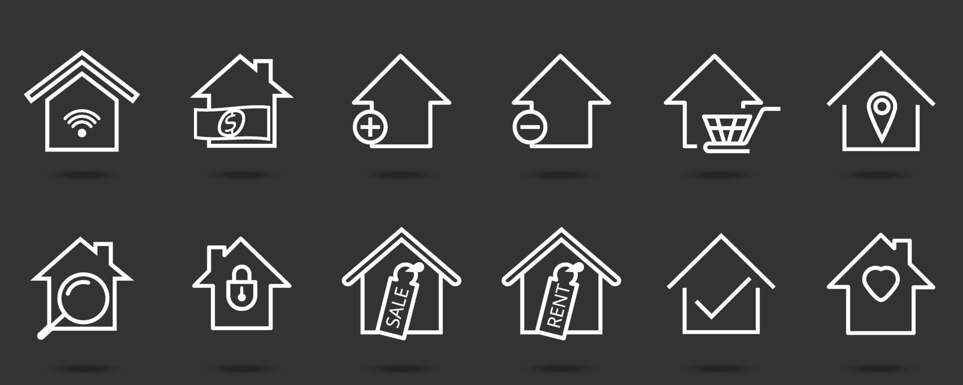 ensemble d'icône de la maison. propriété de résidence de contour simple. silhouette vecteur immobilier symbole 640x640 pixels.