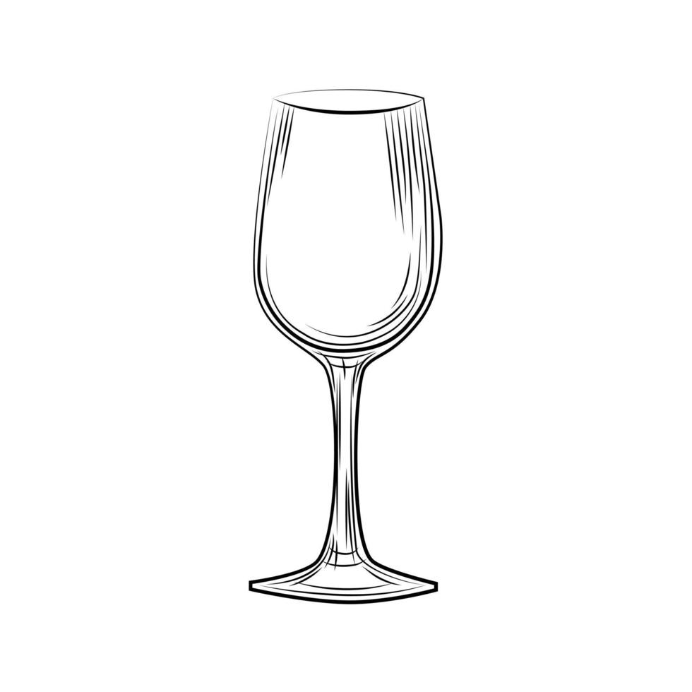 croquis de verre de vin vide dessiné à la main. mode de gravure. vecteur