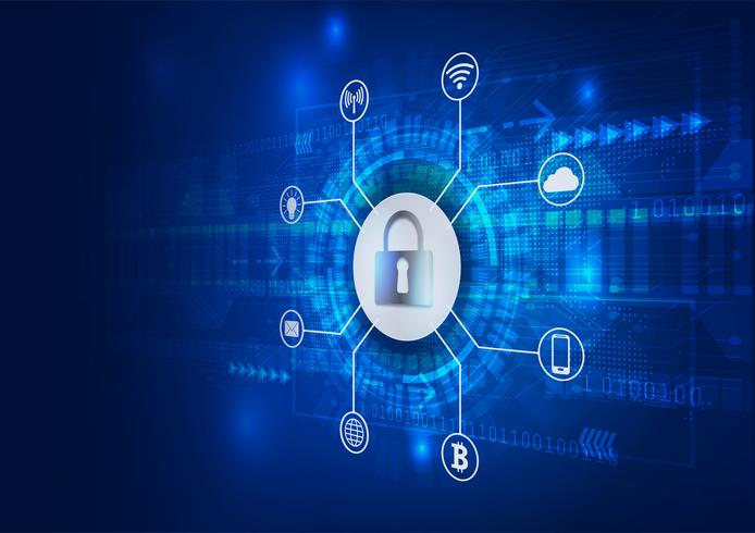 Concept de sécurité. Cadenas fermé sur le numérique. La cyber-sécurité. Abstrait bleu salut vitesse Internet technologie Vector Illustration d&#39;arrière-plan.
