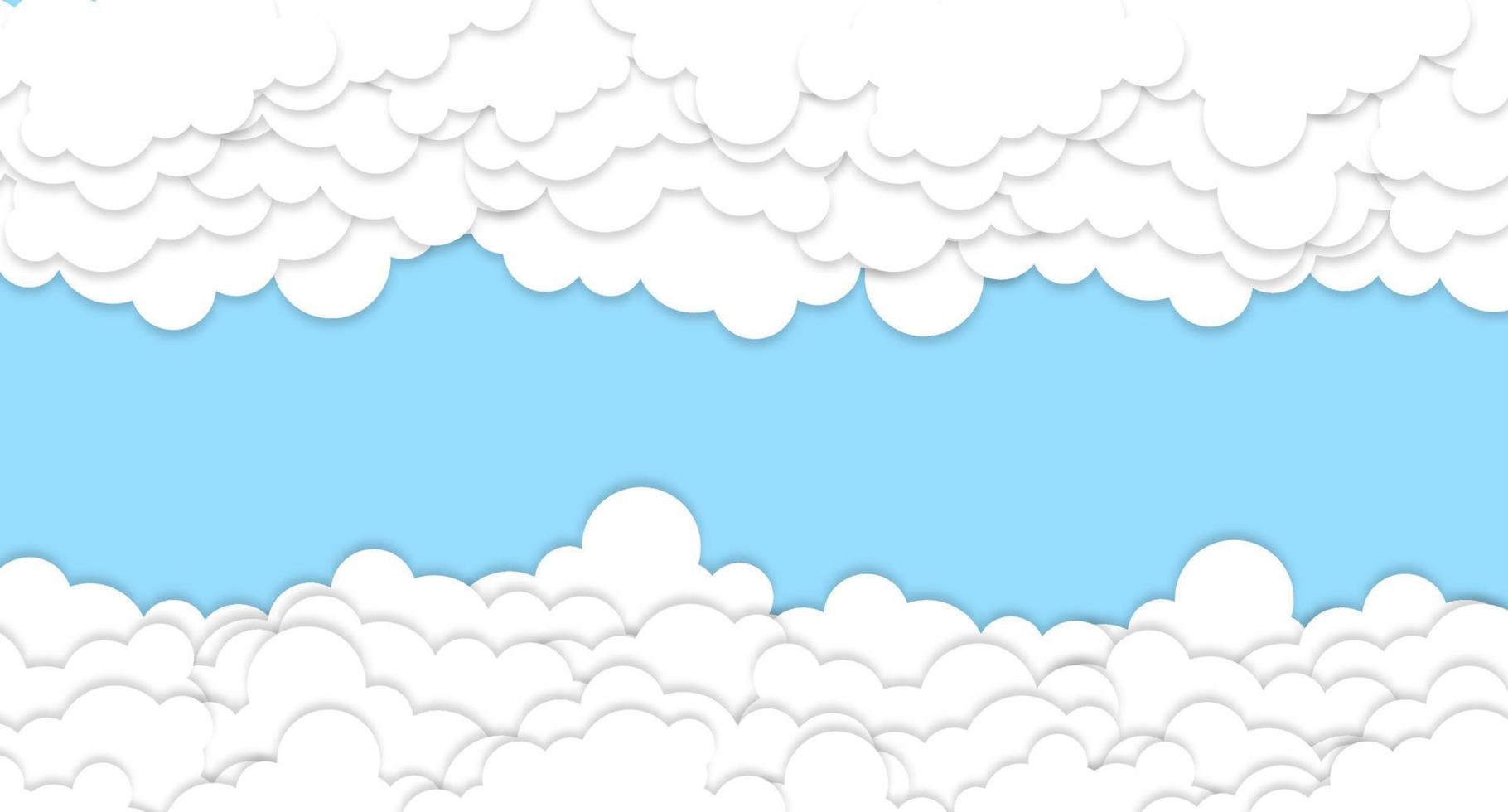 nuages sur la bannière du ciel bleu. nuage blanc sur ciel bleu dans un style papier découpé. nuages sur fond transparent. nuages de papier vectoriel. nuage blanc sur la conception de coupe de papier de ciel bleu. illustration d'art papier vectoriel
