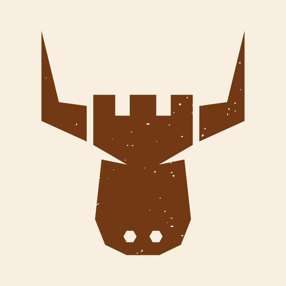 corne de taureau avec château logo vintage symbole icône vecteur conception graphique illustration idée créative