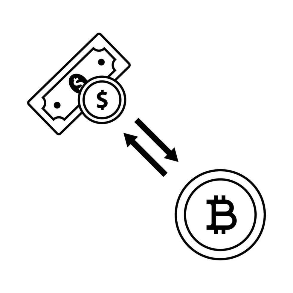 échange de bitcoin avec illustration d'icône de contour dollar sur fond blanc vecteur