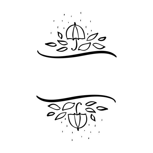 Illustration vectorielle automne feuilles et cadre frontière parapluie avec fond de texte de l&#39;espace. Croquis de griffonnage au pinceau noir avec des gourdes pour les vacances de Thanksgiving vecteur