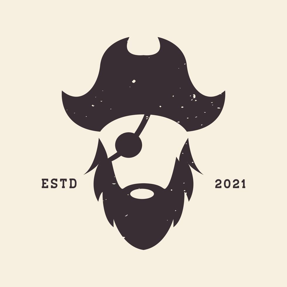 vintage grunge tête pirate barbe vieil homme logo création vecteur graphique symbole icône signe illustration idée créative