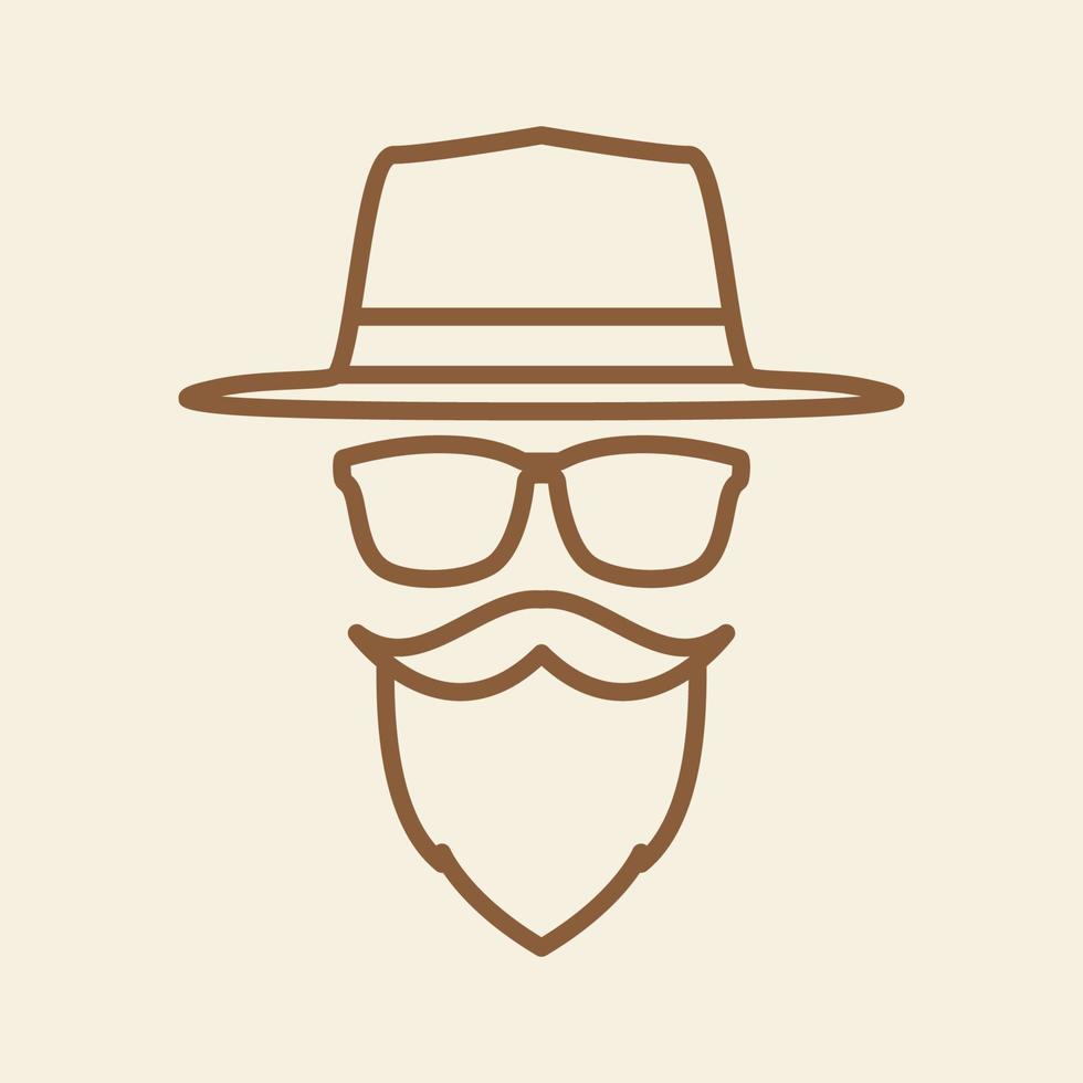 ligne vintage vieil homme avec barbe et lunettes de soleil icône symbole logo design graphique vectoriel