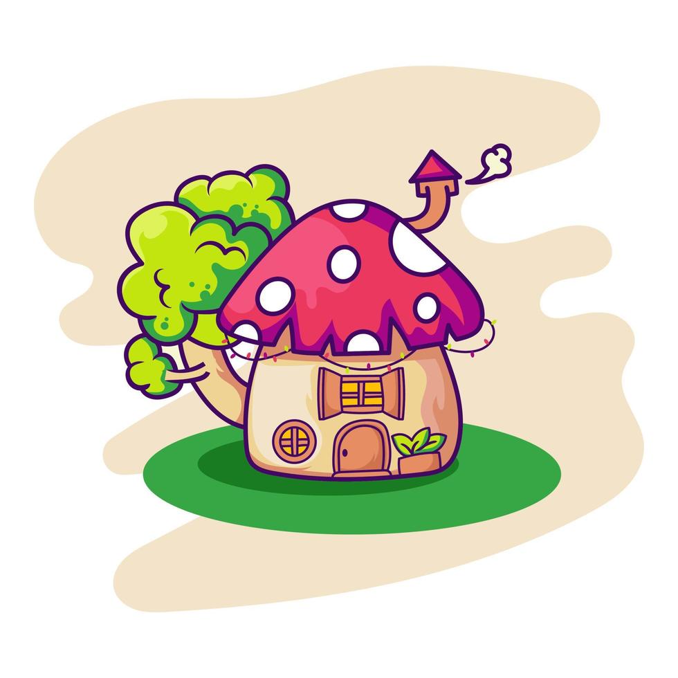 conception de vecteur de maison champignon dessin animé mignon