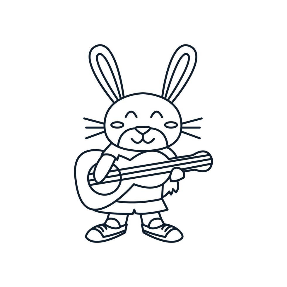 lapin ou lapin jouer guitare ligne dessin animé mignon illustration vectorielle vecteur