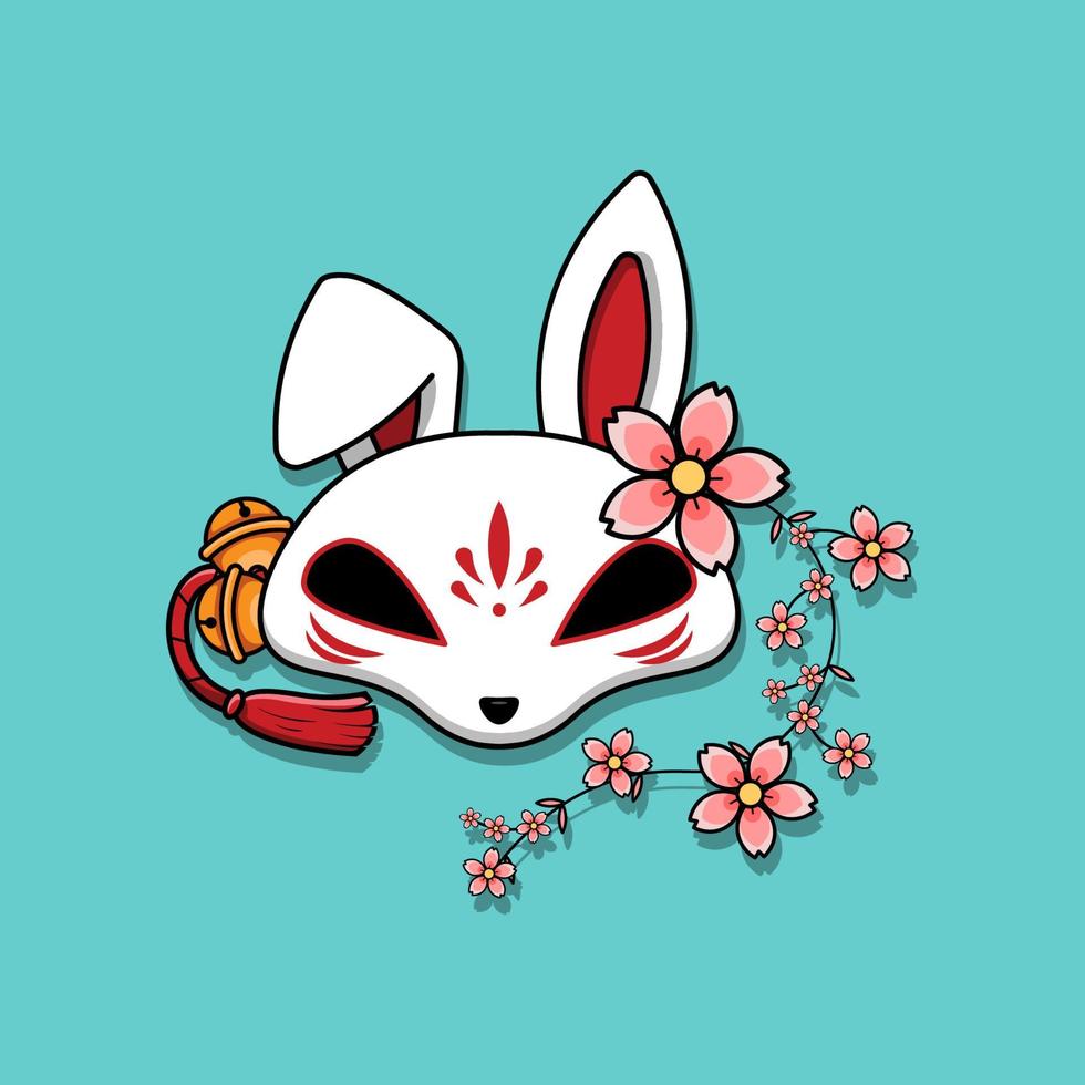 Masque kitsune japonais avec fleur de sakura, illustration vectorielle eps.10 vecteur